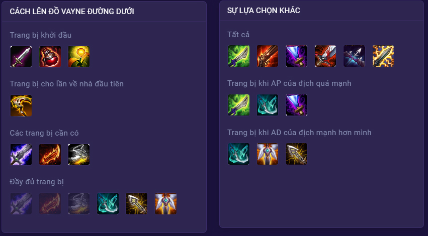 Bảng Ngọc bổ trợ cho Vayne Top